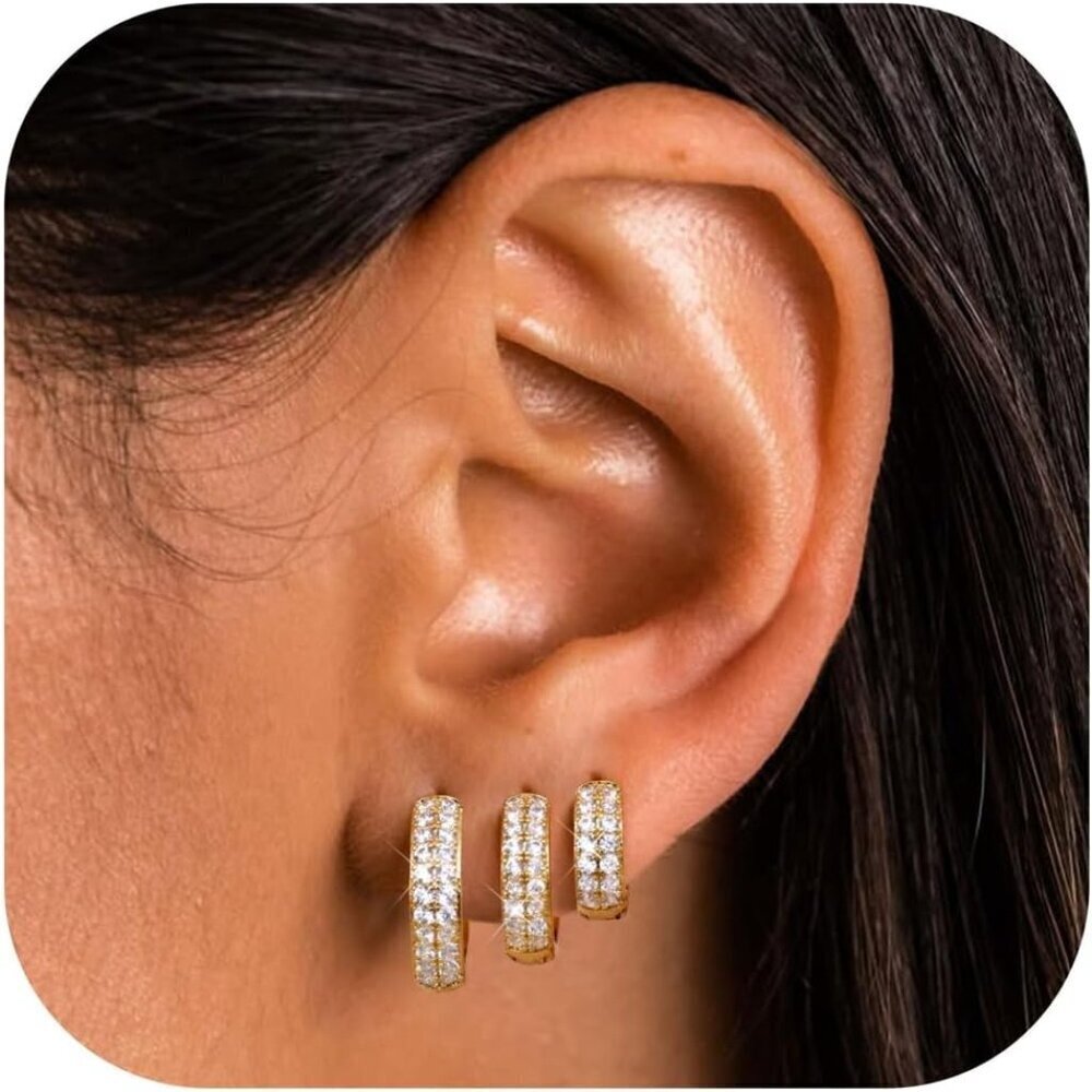 3 Pairs Gold & Silver Hoop Earrings Set Hypoallergenic Sterling Silver